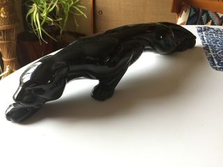 Vintage Mid Century Crouching Stalking Ceramic Black Panther Figure 19”