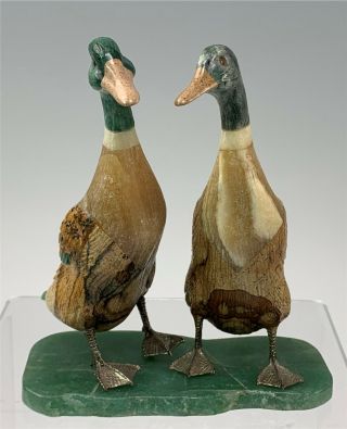Brazilian Hand Carved Stone Mallard Ducks Birds