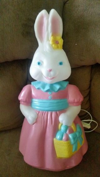 Vintage Easter Girl Bunny Rabbit Blow Mold 26 " Tall