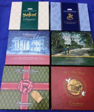6 White House Historical Association Christmas Ornaments 2001,  03,  04,  05,  2012 - 13