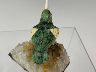 Brazilian Hand Carved Zoisite Hummingbird on Calcite Crystal Base 5