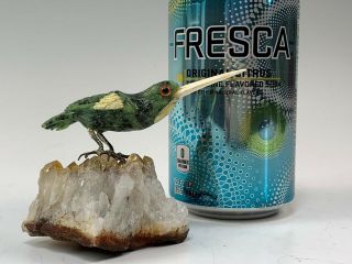 Brazilian Hand Carved Zoisite Hummingbird on Calcite Crystal Base 6