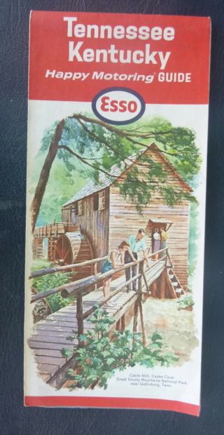 1964 Tennessee Kentucky Road Map Esso Oil Gas Cable Mill Cades Cove Cover