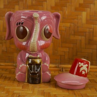 Tiki Mug Never Forget To Get Drunk Pink Elephant W/Fez Munktiki Imports W/Lid 2