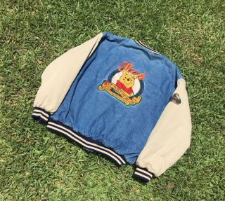 Disney Winnie The Pooh Varsity Denim Embroidered Jacket Mens Size Large