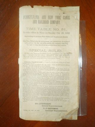 Antique 1882 Pennsylvania And York Canal And Railroad Company Rr Timetable
