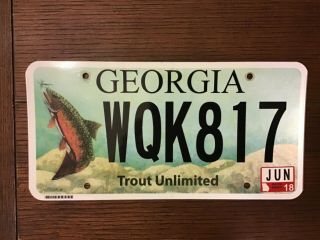 Georgia 2018 Trout Unlimited License Plate Wqk817 Wildlife Fishing Tag