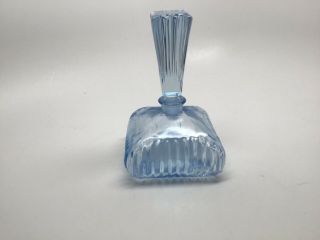 Vtg Ice Blue Glass Perfume Bottle W Stopper - Square Shape Rib Design -