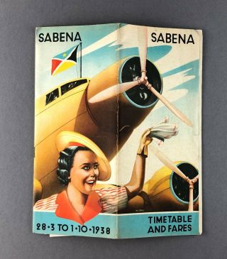 Sabena Airline Timetable Summer 1938 Belgian Airlines Belgium Junkers Ju - 52