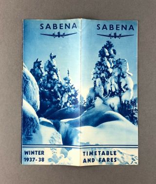 Sabena Airline Timetable Winter 1937/38 Belgian Airlines Belgium