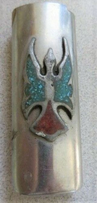Vintage Bic Silver Turquoise Thunderbird Lighter Cover Case