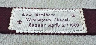 Antique Victorian Bookmark Bentham Wesleyan Chapel Punched Card Cross Stitch