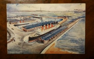 Cunard Line Aquitania And Others At Liverpool Artist Postcard C1914