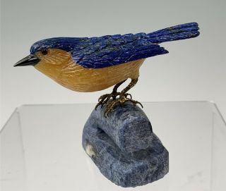 Brazilian Hand Carved Stone Bird on Base in Semiprecious Stones 2