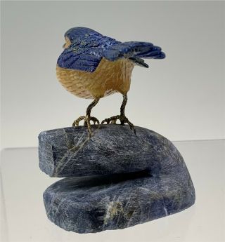 Brazilian Hand Carved Stone Bird on Base in Semiprecious Stones 3