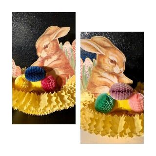 Antique Beistle Honeycomb Easter Decorations Bunny Rabbit Accordian Double Sided