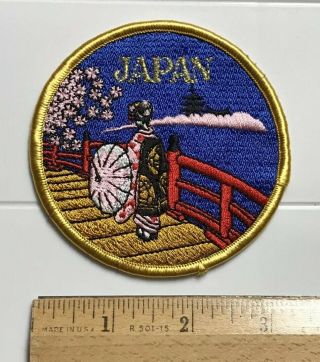 Japan Japanese Woman Umbrella Parasol Souvenir Embroidered Round Patch Badge