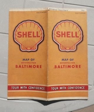 1941 Baltimore Metro Road Map Shell Oil Gas Downtown Annapolis Street Maryland