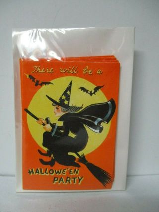 Vintage Halloween Party Invitations & Envelopes In Package - Witch