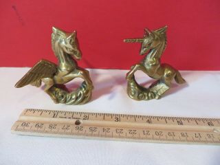 Vintage Solid Brass Rearing Unicorn And Pegasus Horse
