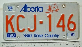 1990 1991 Alberta " Wild Rose Country " Passenger License Plate Kcj - 146