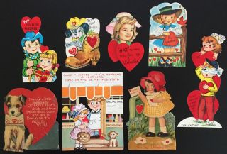 8 Vintage Valentine Day Cards / Cowboys Dogs Standing Cowgirls Love Scrapbook