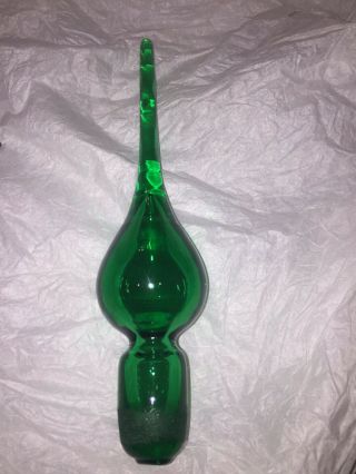 Vintage Green Glass Bottle Decanter Stopper 8.  5” Large Mid - Century Collectible
