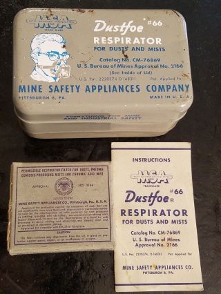 Vintage Dustfoe 55 Respirator Dust&mist Filters W/box Mine Safety Appliances Co