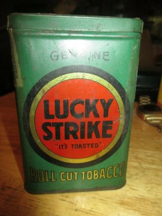 Vintage 1910 Lucky Strike Cigarettes Vertical Pocket Tobacco Tin W Paper Liner