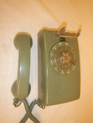Vintage Avocado Green Wall Rotary Telephone Phone At&t 554
