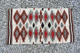 Native American Navajo Runner Rug Geometric Pattern Brown Gray Red Cream