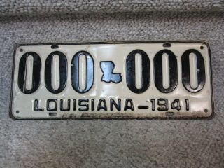 A,  1941 Louisiana Sample License Plate 000 - 000 Ww2 Cajun Bayou Orleans