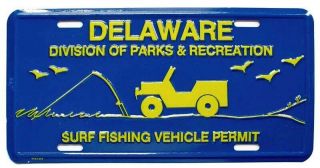 Vintage Nos Delaware Surf Fishing Permit License Plate,  Embossed,  Jeep Cj