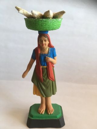 Vintage Mexican Ceramic 1940s Bread Girl Clay Pottery Folk Art Figure 5 " Tall