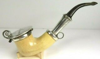 Antique Meerschaum Pipe With Silver Wind Cover Dated 1897