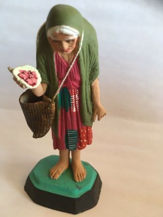 Vintage Mexican Ceramic 1940s Old Women Clay Pottery Folk Art Figure 5 " Tall
