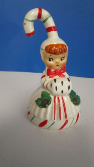 Vintage Lefton Candy Cane Girl Pixie Elf Bell Geo Z Lefton 4 " Christmas 1950 