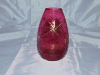 Bartlett Collins? Vintage Cranberry Glass Vase Gold Atomic Star
