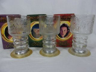 3 Lord Of The Rings Fellowship Burger King Glass Goblets 2001 Frodo,  Gandalf,  Ar