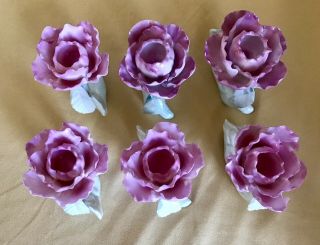 Vintage Set 6 Fine Bone China Floral Flower Napkin Ring Holders Pink And White