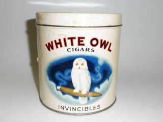 COLORFUL 1940 ' s WHITE OWL CIGARS TOBACCO TIN CAN CANADA MONTREAL SIGN 2