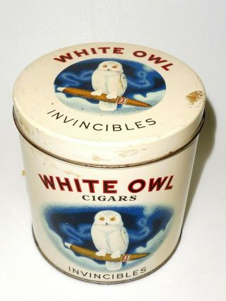 COLORFUL 1940 ' s WHITE OWL CIGARS TOBACCO TIN CAN CANADA MONTREAL SIGN 3
