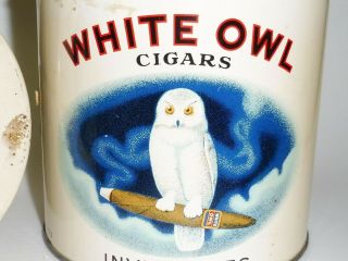 COLORFUL 1940 ' s WHITE OWL CIGARS TOBACCO TIN CAN CANADA MONTREAL SIGN 5