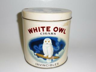 COLORFUL 1940 ' s WHITE OWL CIGARS TOBACCO TIN CAN CANADA MONTREAL SIGN 7