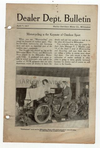April 9,  1917 Harley - Davidson Dealer Department Bulletin