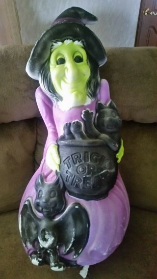 Vintage Halloween Witch Blow Mold With Bat & Cat