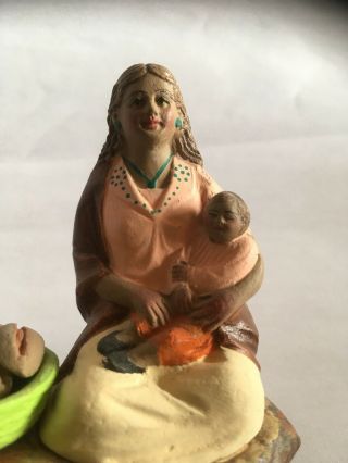 Vintage Mexican Ceramic 1940s Women W/ Baby & Melons Clay Pottery Figure 4 " Tall