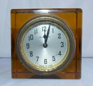 Vtg Yellow Amber Glass Acrylic Haven Mid Century Alarm Art Deco Clock Parts