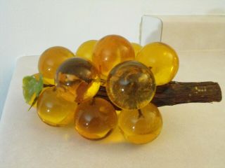 Vintage Acrylic Lucite Amber Colored Grape Cluster With Wooden Stem