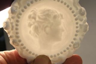 Antique Edwardian Milk Glass Powder Jar Trinket Vanity Box Woman Profile & Roses